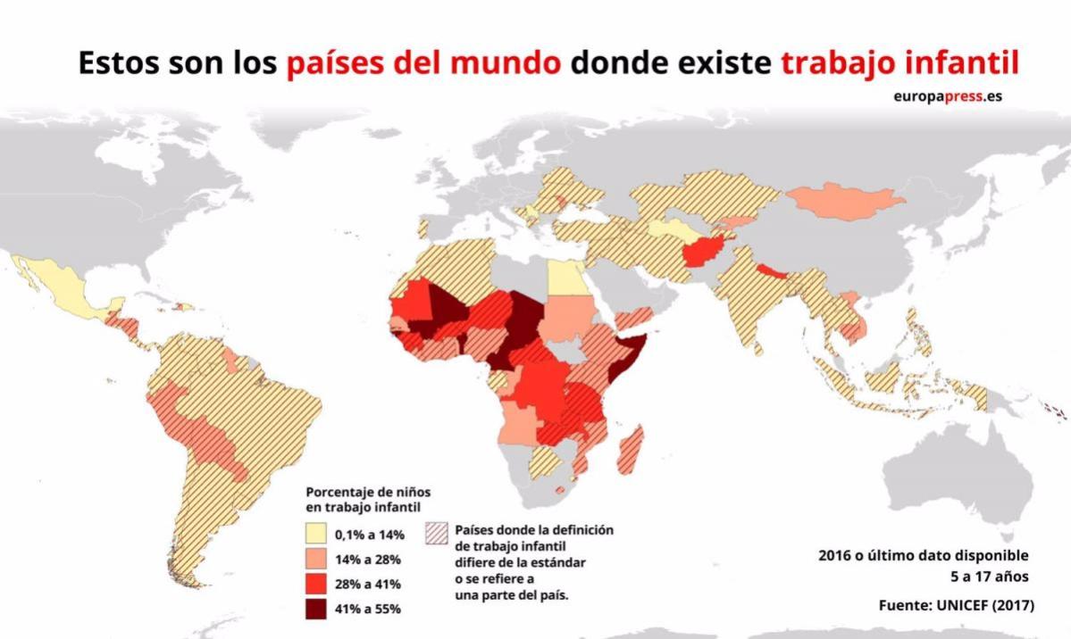 Países del mundo donde existe trabajo infantil